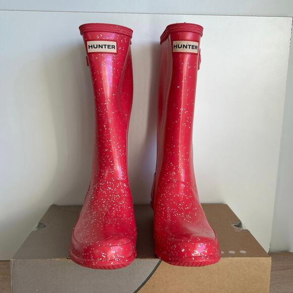 Hunter Original Tall Pink Glitter Buckle Boots Kids - SZ 3 Boy/ 4 Girl - Picture 6 of 8